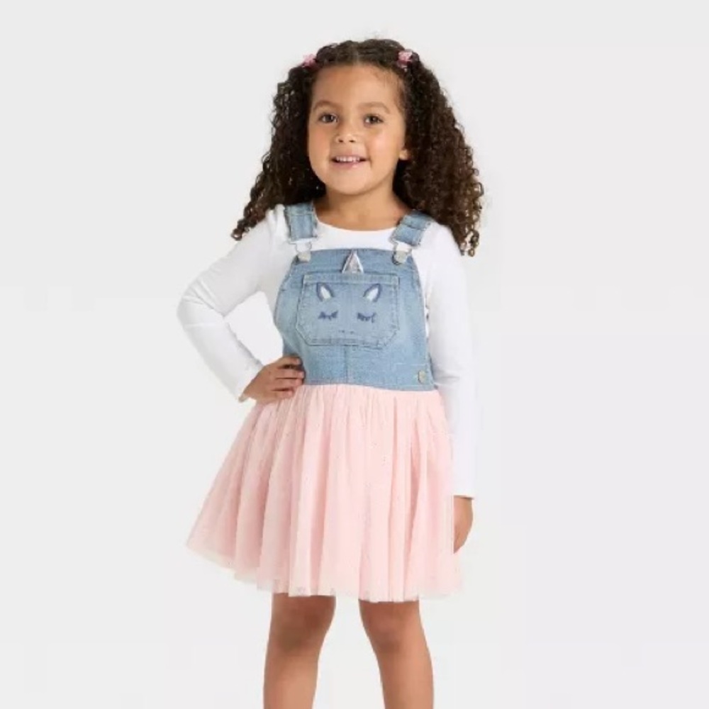 OshKosh B'gosh Denim and Sparkly Pink Unicorn Tulle Skirtall NWT